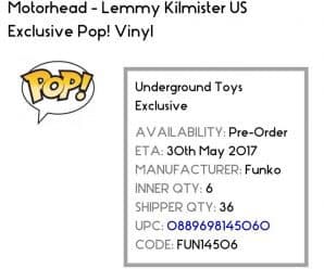 Underground Toys Exclusive Lemmy Kilmister Pop! coming soon.