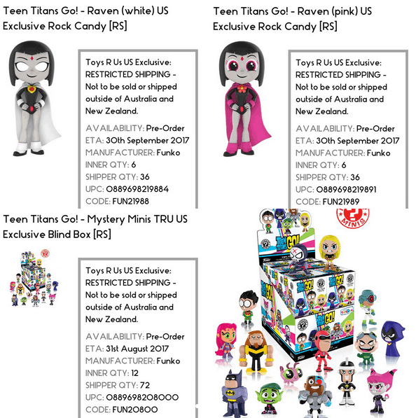 Funko - Teen Titans Go! Toys'r'us Exclusive UPC's