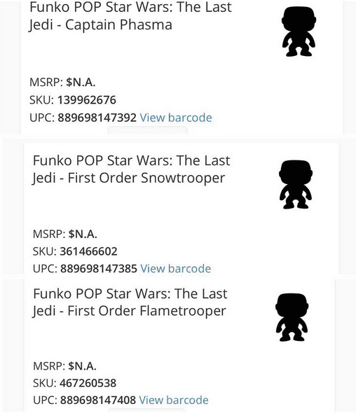 Funko Pop! The last 3 Star Wars Ep8 : The last Jedi pop!s found! (Walmart leak)