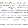 Toys “R” Us has officially shut down their website, Follow the historic sale at GoodBuyToysrus.com