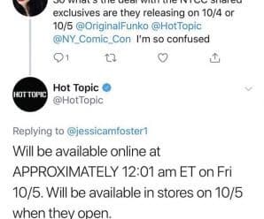 Hot Topic NYCC Funko Exclusive will be online at 12:01 am ET Friday 10/5