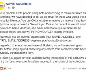 Update from Gemini Collectibles about their Metallic Skeletor Funko Pop
