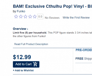 BAM! Exclusive Cthulhu Funko Pop! Vinyl – Black and White Cthulhu – Live