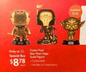 Walmart exclusives Funko Pops Gold Darth Maul, Jango Fett, and Yoda are releasing on 11/11 in stores!