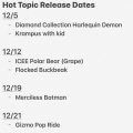 Here are the release dates for the following Hot Topic Funko exclusives! There are more but dates unknown at this time.