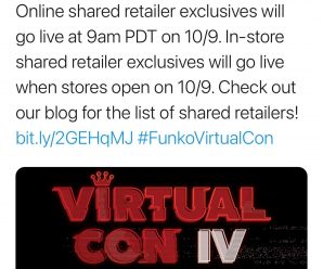 Online shared retailers for Funko NYCC will go live 9am PDT on 10/9