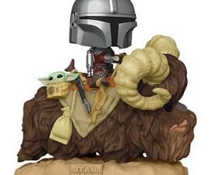 First look at Funko Pop The Mandalorian on Bantha with Child in bag!